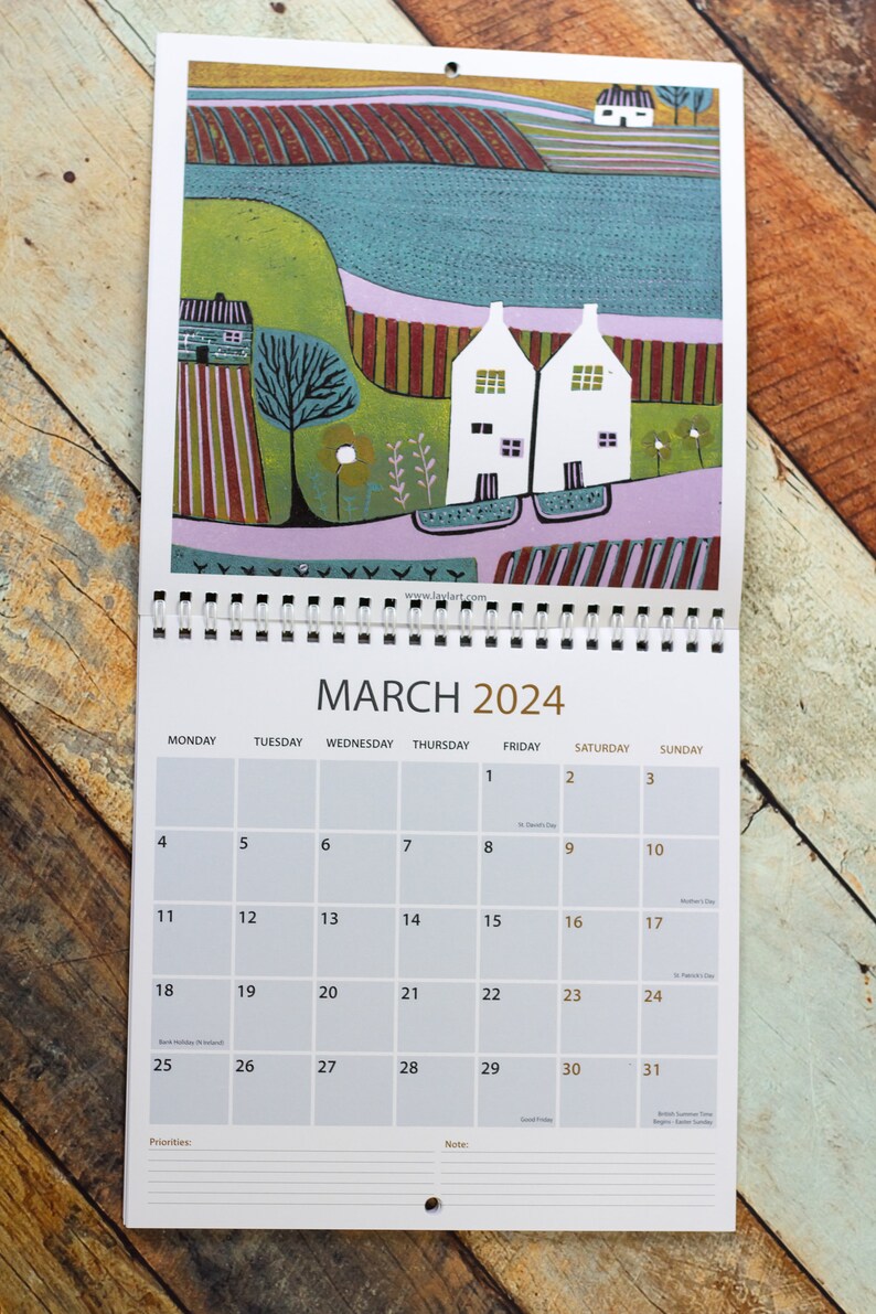 Small Calendar 2024 Wall Art Calendar 2024 Square Linocut Etsy Australia