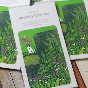 Linocut Calendar, Perpetual Birthday Calendar, Nature Inspired Calendar, Slim Art Wall Calendar, Celebration Calendar, Spiral Event Calendar