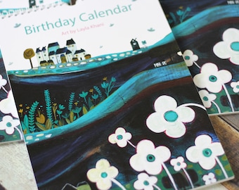 Perpetual Birthday Calendar, Colourful Landscape Art, A4 Wall Hanging