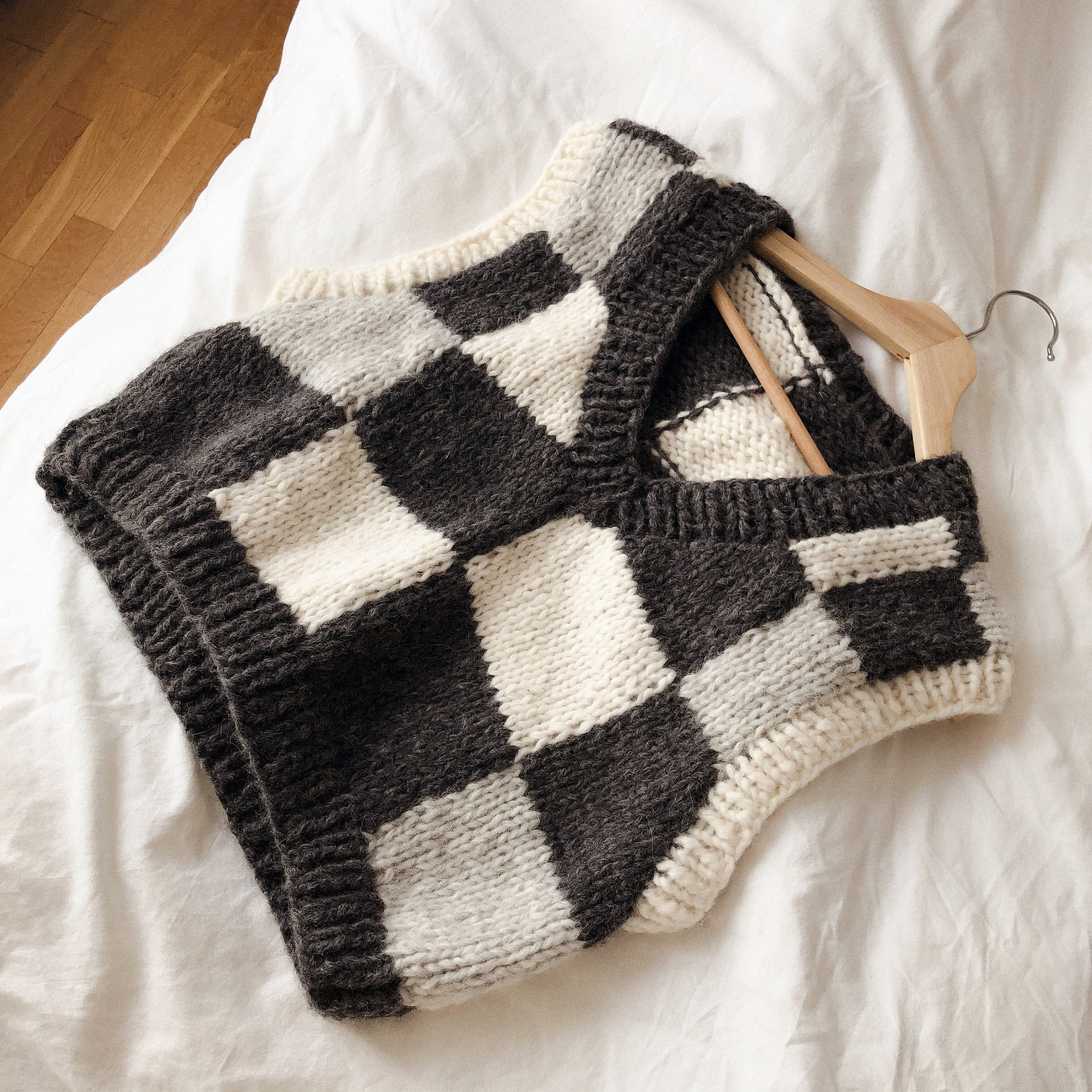 Sweater, Wool Bra, Vest, Vest, Handknitted, Checkered, Knit