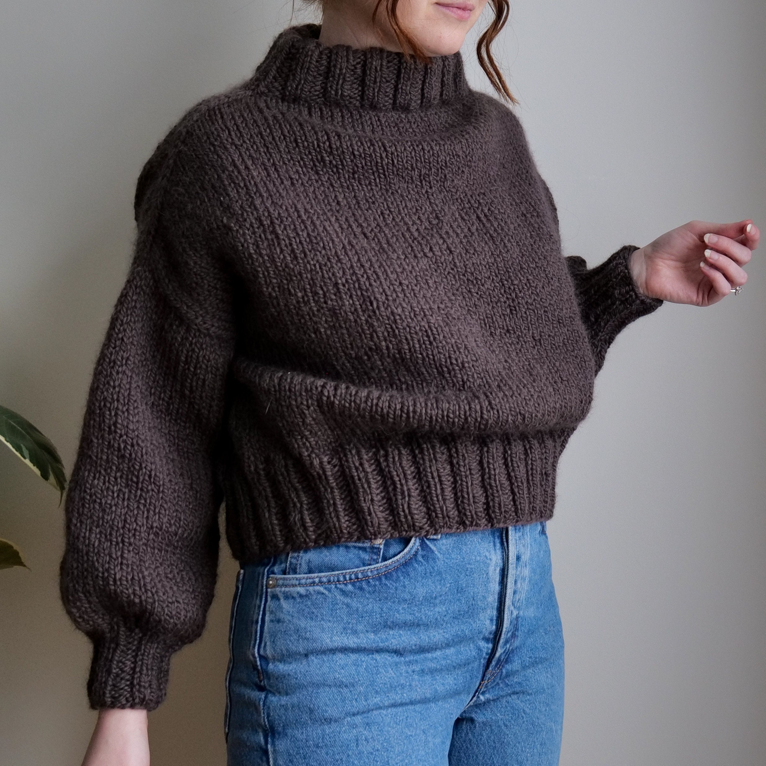 Knitting Pattern: Seamless Mock Neck Sweater, Boxy + Cropped