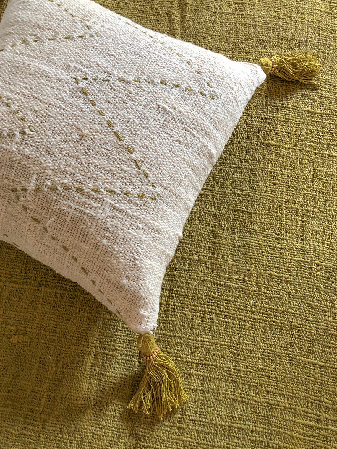 Natural Cotton With Golden Tassel Pillow Pillow With Pompom Etsy