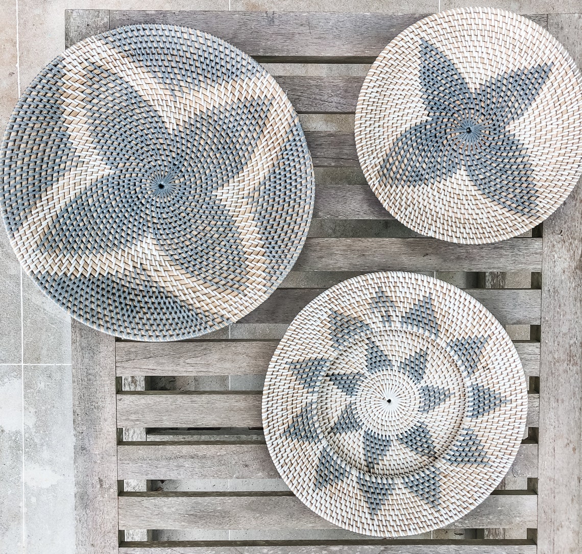 Small White and Blue Wall Hanging Basket Boho Wall Basket Etsy