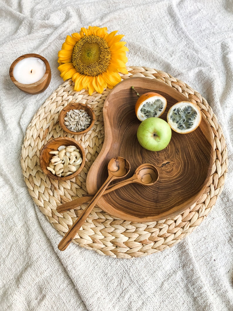 Rustic Teak Wood Dinner Plates Set 2 Pieces Modern Wood Etsy