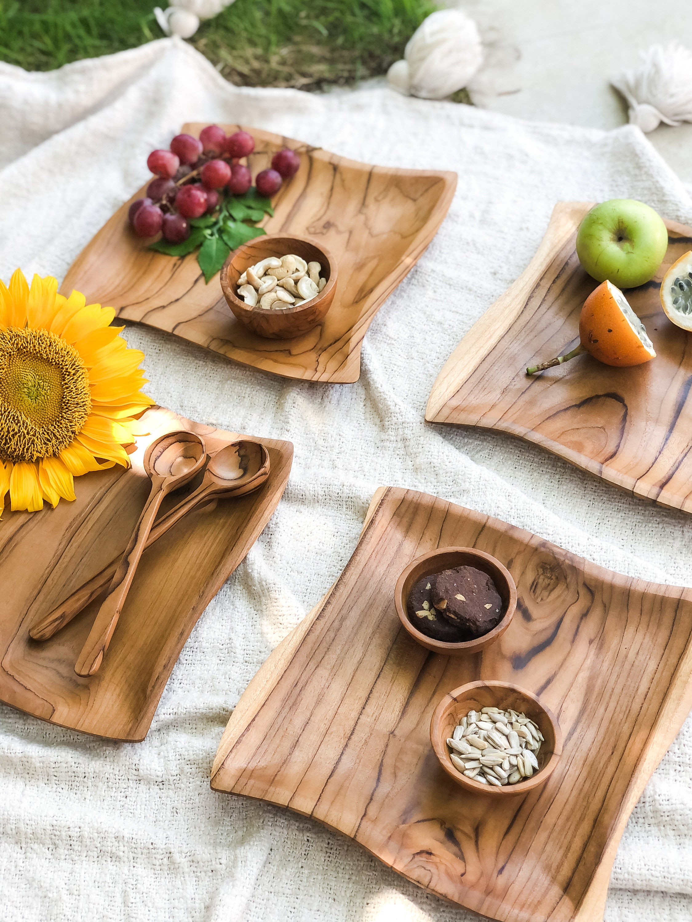 Modern Teak Wood Plates set of 4 Pieces Wood Dinner Plates Etsy