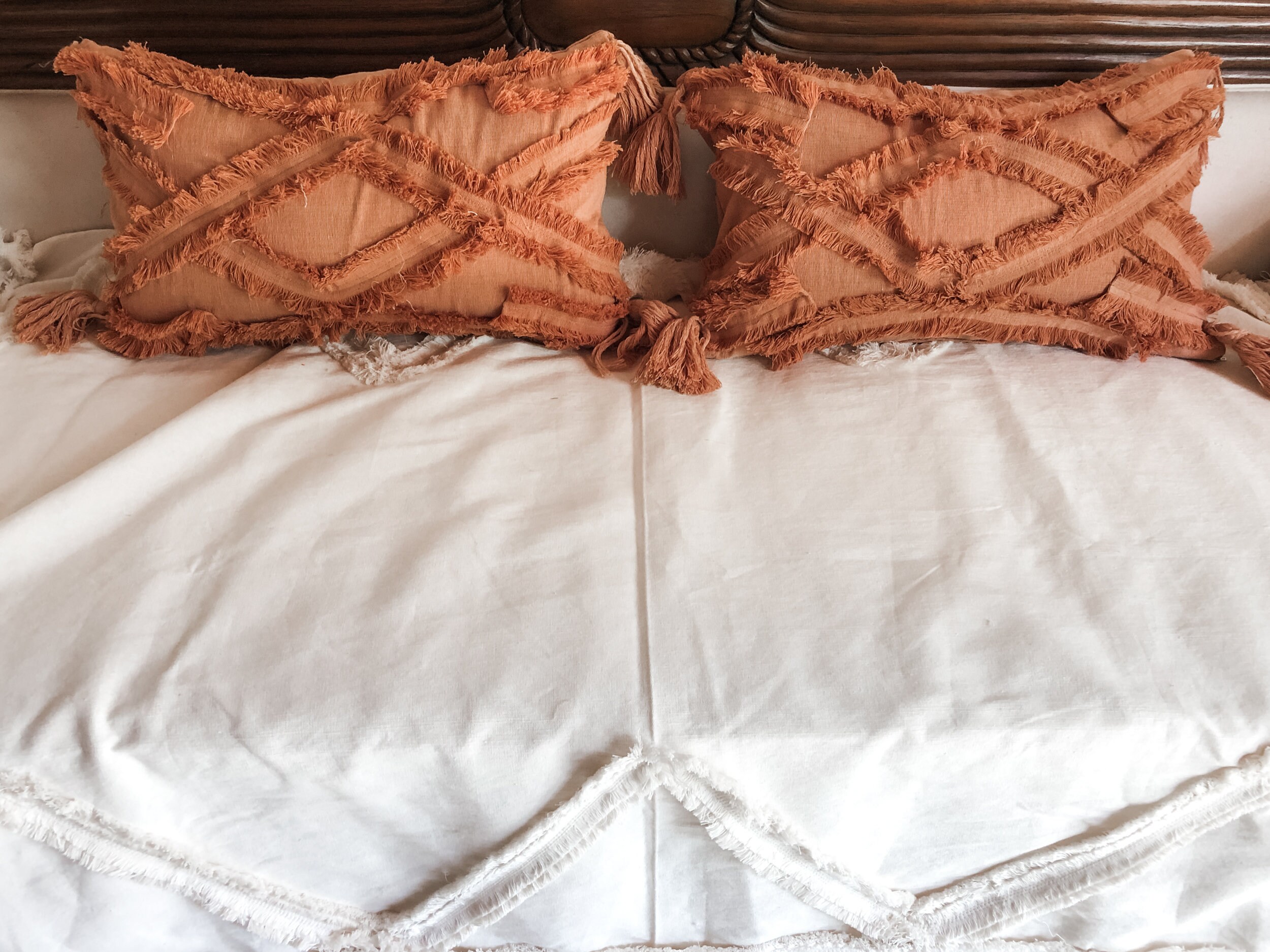 Terracotta Cotton Throw Pillow Pillow With Pompom Decorative Etsy