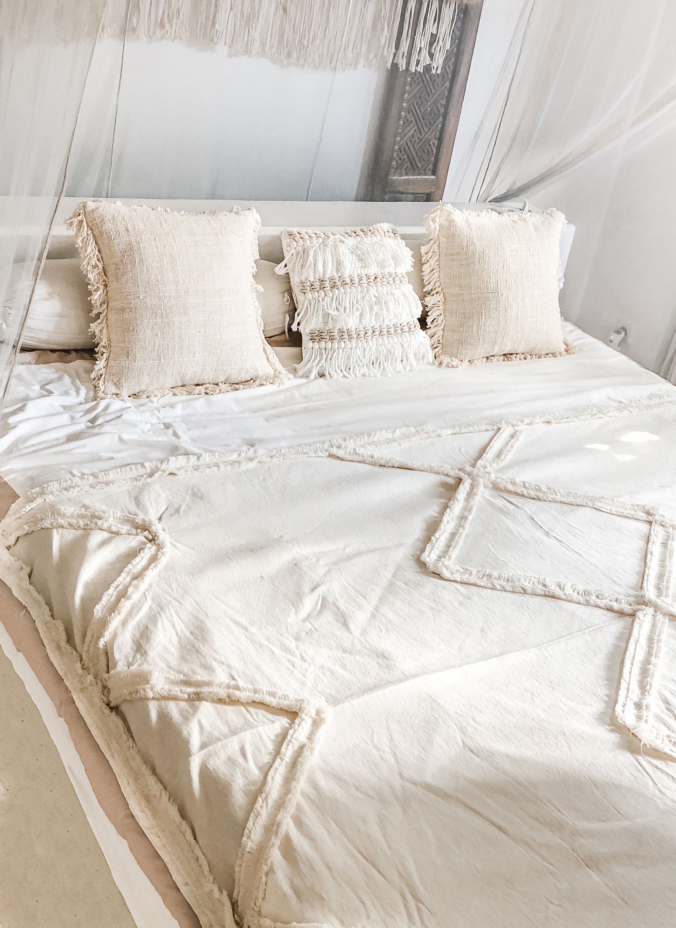 Full Double Bed Boho White Boho Blanket Thick Blanket Double Etsy
