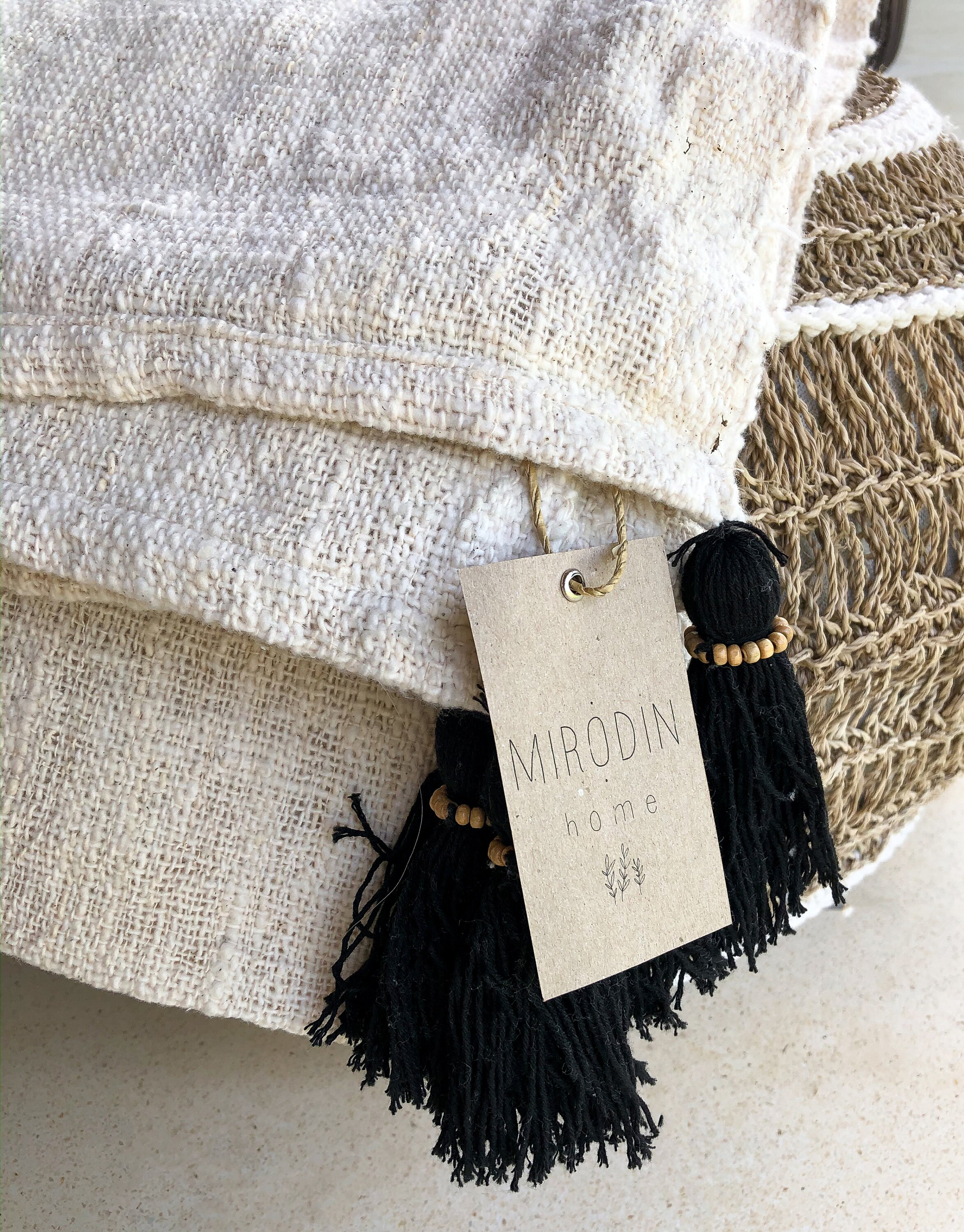 Cotton Throw Blanket Black Tassel Boho Design Bohemian Home Etsy