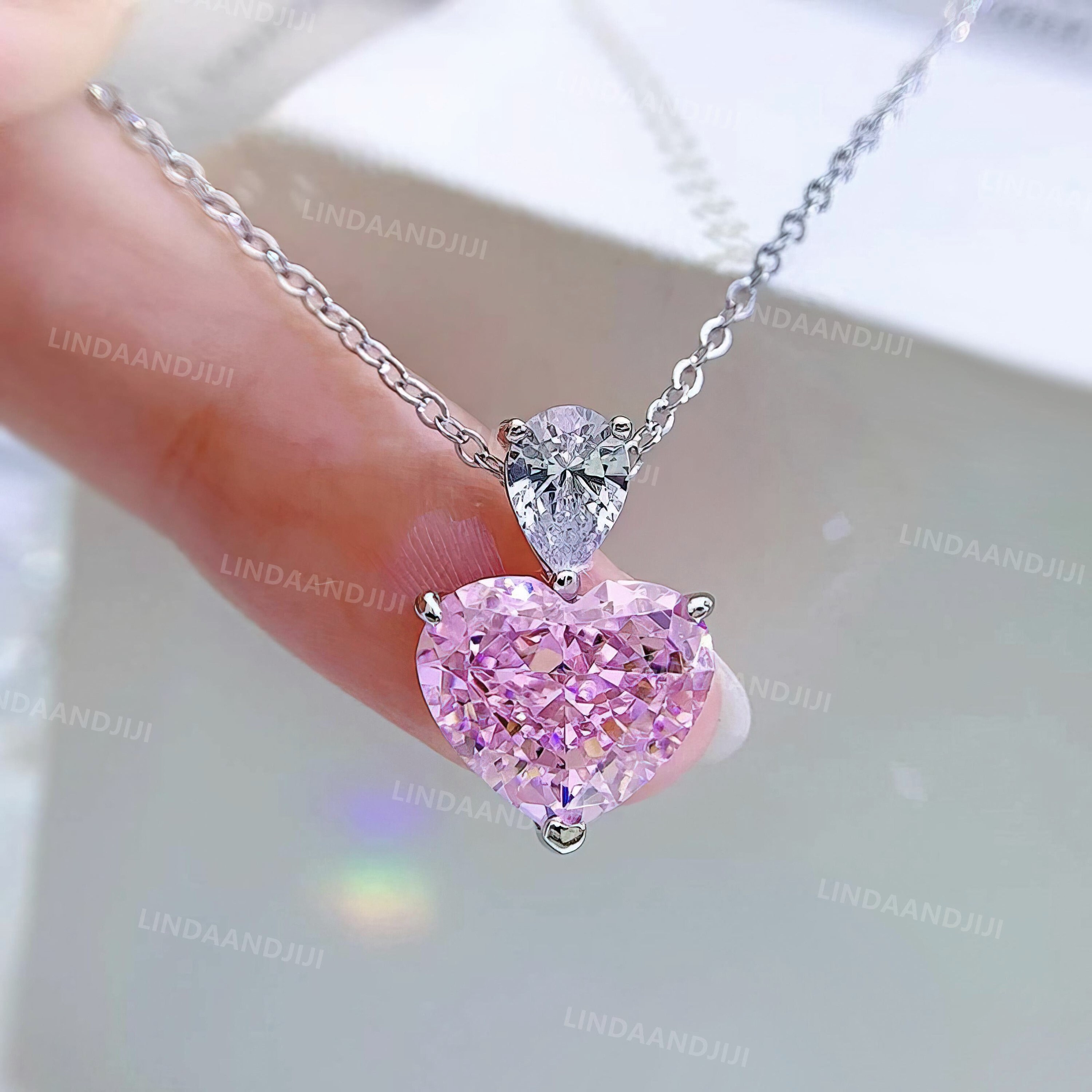 Heart Light Pink Diamond Necklacenecklace for Women Silver 