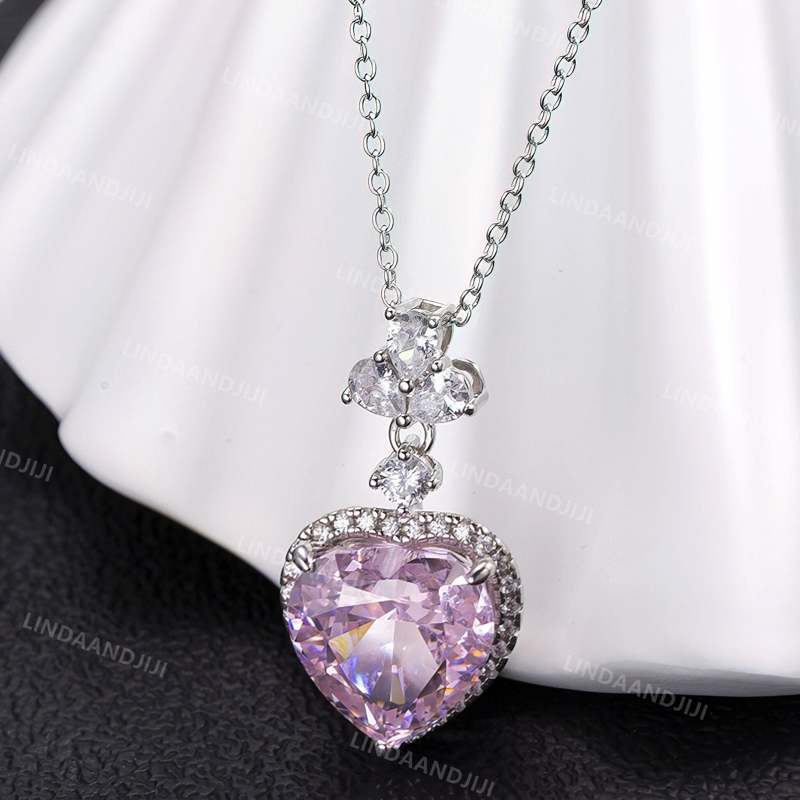 Heart Light Pink Diamond Necklacenecklace for Women Silver 
