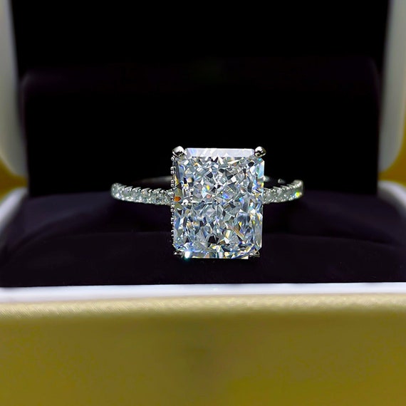 Diamond Ringengagement Rings for Women Radiant Cut Sterling | Etsy