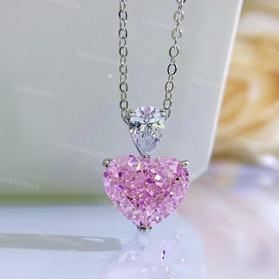 Heart Light Pink Diamond Necklacenecklace for Women Silver 