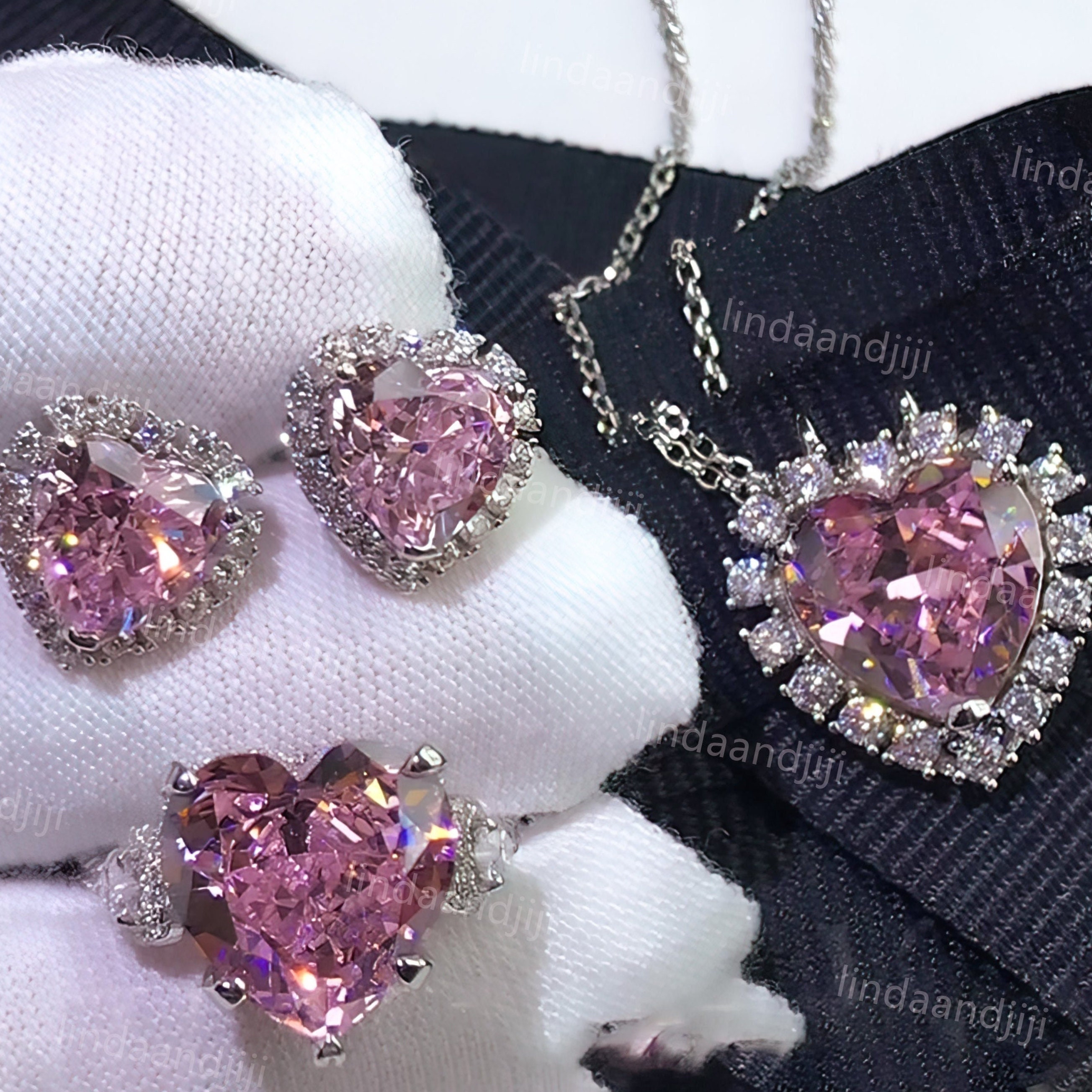 Heart Light Pink Diamond Jewellery Sets for Women Silver -  Finland