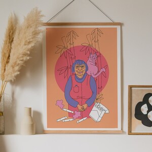 Woman and Cat Illustration