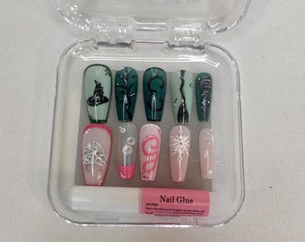 Hand Painted Wicked Themed Acrylic Nails