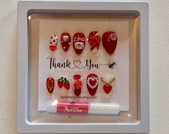 Hand Painted 3D Valentine’s Day Acrylic Nails