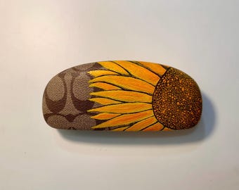 Hand Painted Sunflower Coach Glasses Case