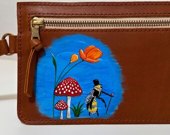 Hand Painted “Bespoke Bee” Portland Leather Goods Ariana Pouch in Honey