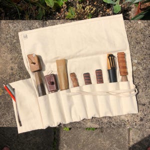 Cotton-Linen Tool Roll: Off-White, Optional Zip Pocket