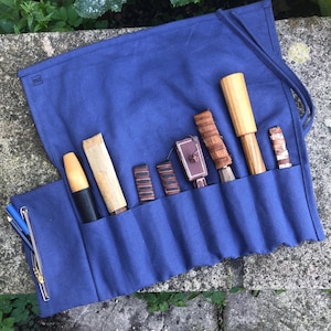 Cotton Canvas Tool Roll - Royal Blue, Optional Zip Pocket