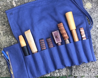 Cotton Canvas Tool Roll - Royal Blue, Optional Zip Pocket