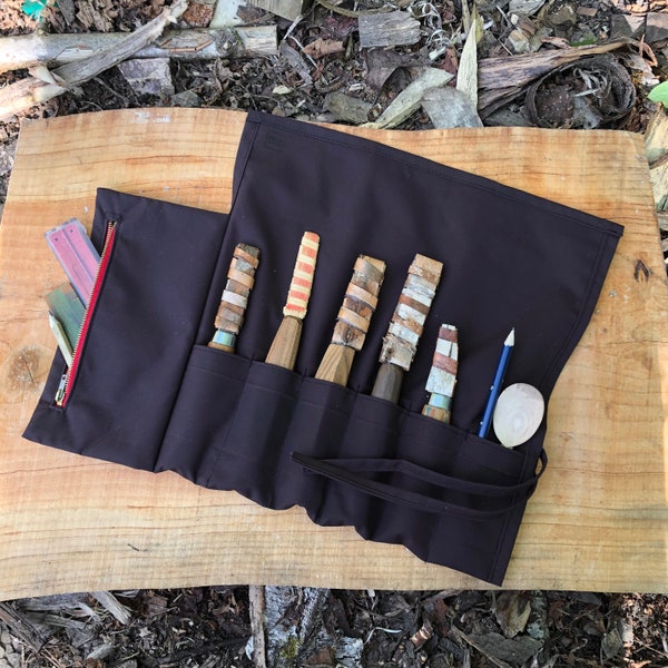 Chocolate Brown Waxed Cotton Tool Roll, Pen, Pencil, Paintbrush Roll - Multiple Sizes With or Without Zip Pocket