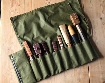 Gewachste Canvas Werkzeugrolle - Armee-Grün, optional mit Reißverschluss