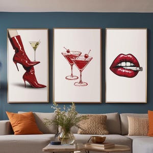 Rot Minimalistische Wand Kunst Prints: Mode, Cocktails (Digitaler Download)