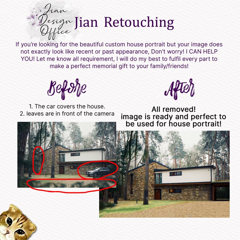 Make a Perfect Image for Your Custom House Portrait House Portrait-Image Retouching ADD-ON Listing for House Portrait Special Required