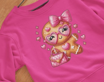 Sudadera Bougie Gingerbread Girl, diseño glamoroso de pan de jengibre rosa, gráfico navideño femenino independiente