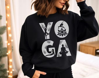 Sudadera de yoga acogedora para mujer: prenda deportiva suave con posturas de yoga y diseño de loto. El regalo perfecto para amantes del fitness e instructoras de yoga.