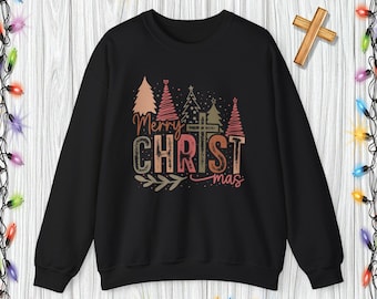 Suéter navideño con diseño de cruz y árbol. Regalo navideño cristiano para creyentes. Regalo católico.