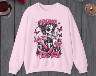 Sudadera de esqueleto cara, difícil y reticente / Ropa de mujer atrevida y atrevida / Regalo femenino divertido para personalidades fuertes