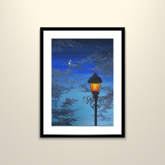 Handmade Watercolor Lamp Post in Night Sky Painting for Home Etsy