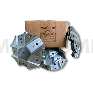 May include: A set of silver metal dome tent base plates in a brown cardboard box with the text "Magidome" printed on the box.