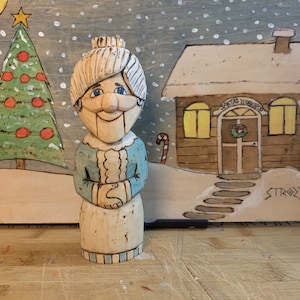 Mrs. Claus! The main protagonist from the Rankin & Bass Christmas Special, The Year Without A Santa Claus. Hand-carved in basswood.