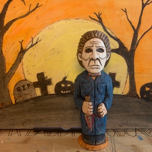 A Hand-carved Folk Art Michael Myers from the Halloween movies.