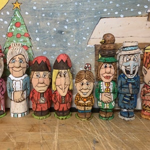 Set of 8 Hand carved characters from the Rankin & Bass 1974 classic, The Year Without A Santa Claus