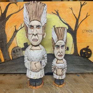 A Hand carved Folk Art style, Bride of Frankenstein