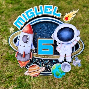 Space theme Astronaut cake topper Space boy birthday Rocket cake topper Spaceship Space Rocket Astronaut theme personalized cake topper boy