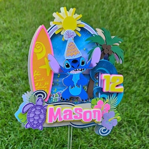 Stich cake topper Hawaiian shaker cake topper Lilo and stitch theme party personalized stich cake topper tropical theme party custom topper