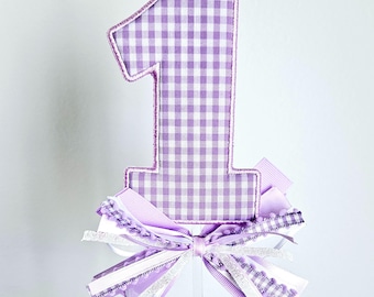 Embroidered Number 1 Cake Topper, Fabric & Ribbon, First Birthday, One topper.