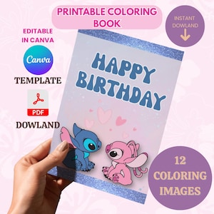 Coloring book favor stich theme printable book for birthday party stich favors birthday favors for girls party stich party ideas
