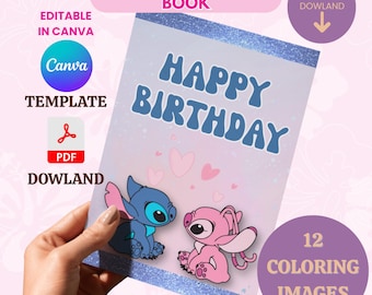 Stitch Birthday Coloring Book, Party Favors (Digital Download)