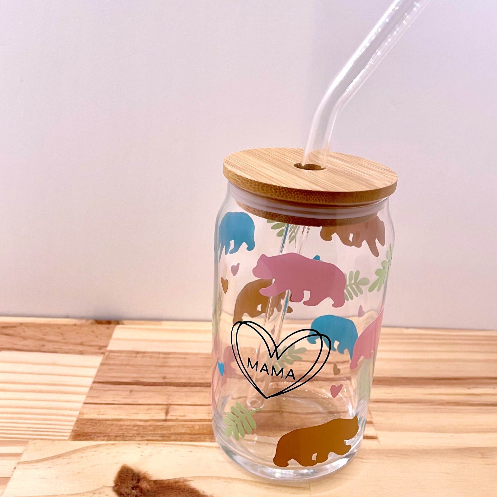 Mama Bear, Glass Cup, Beer Glass Cup, Ice Coffee Cup, Mother's Day