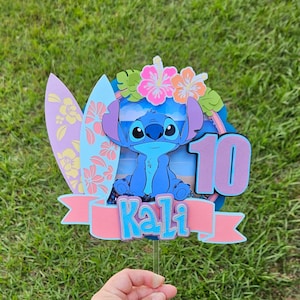 Stich party theme, cake topper, personalized cake topper, cake decor, blue stich cake topper, stich theme, stich birthday party, girl party.