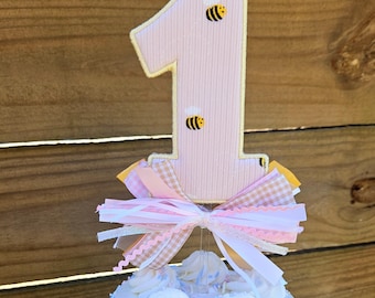 Bee One Cake Topper, Embroidered 1st Birthday Decor, First Birthday party.