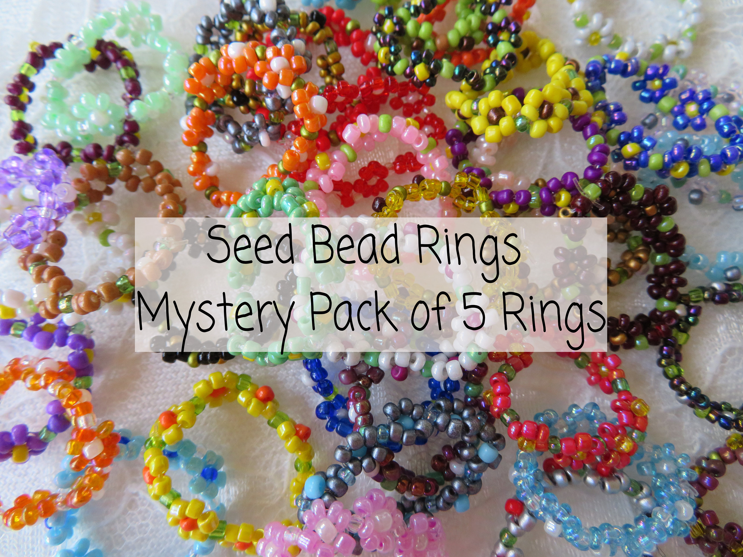 Seed Rings Cute Seed Bead Rings - Daisy Seed Bead Rings - Mystery PACK OF 5 ...
