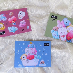 Baby BT21 - OT7 Szenen - 3er Set Grußkarten Druck 13x18cm - Karton - KochstillRJ Mang Chimmy Shooky Koya Tata Artwork Kunst Poster Postkarte