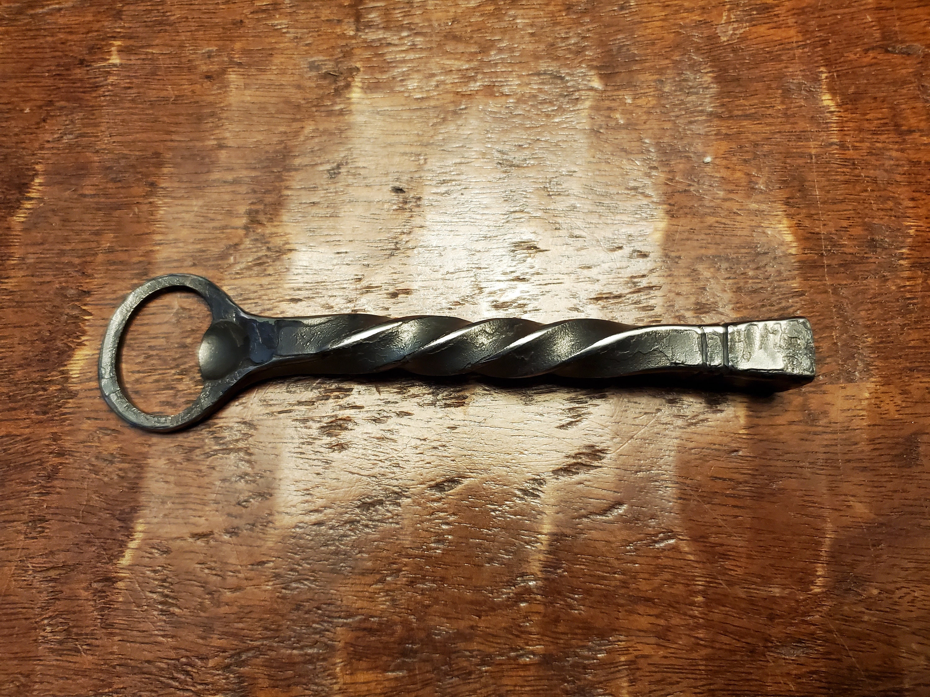 Hand Forged Bottle Opener with Long Twisted Handle - Iron Gift for Husband,  Man, Father, Bar Accessory